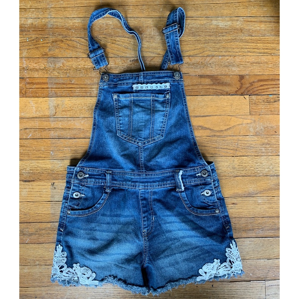 Girls White Floral Jean Overalls